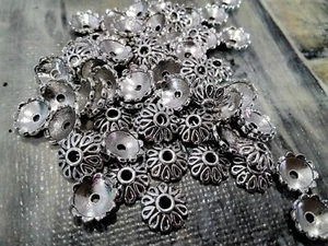 Tibetan Antique Silver, Alloy, Flower Bead Cap, 8x2.5mm, 50pcs Free postage - Picture 1 of 3