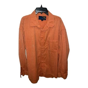 Address Unknown Authentic Button Up Gingham Plaid Shirt Sz L Orange Read - Picture 1 of 8