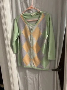 Peter Millar Green Purple Orange Argyle Button Up Cardigan Sz M Silk Cashmere - Picture 1 of 3