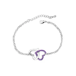 Brazalete de amor entrelazado doble corazón piedras impresionantes púrpuras envío rápido al Reino Unido - Imagen 1 de 2