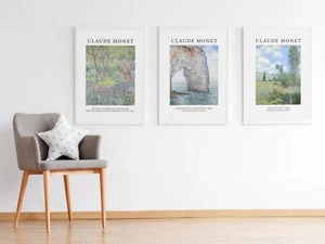 Set of 3 Claude Monet Vintage Beach Landscape Exhibition Wall Art Poster Prints - Picture 1 of 5