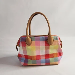 LIZ CLAIBORNE NEW YORK Satchel Purse Canvas Colorblock Plaid - Picture 1 of 18
