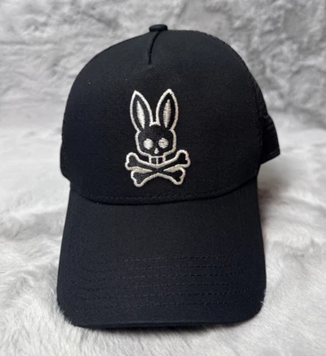 Psycho Bunny Mens Black Harley Trucker Hat Cap Snap Back One Size Adult - Image 1 of 4