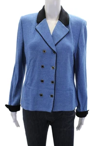 St. John Collection By Marie Gray Womens Cardigan Sweater Blue Wool Size 8 - Picture 1 of 5