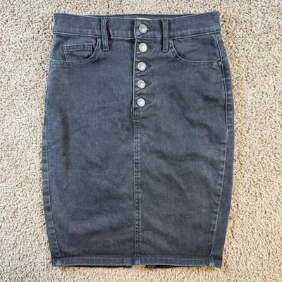 GUESS Mujer Negro Denim Botón Mosca Falda Lápiz Talla 28 (6) Vaqueros Retro Preppy Foto 1 de 4