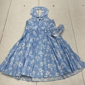 Blue Floral Button Halter Neck Sleeveless Dress Youth Girls Size 4 New - Picture 1 of 8