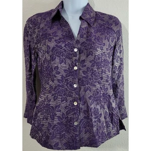 Scott Taylor silber lila Blumen Rüschen Knopfleiste Top kleiner asymmetrischer Saum - Bild 1 von 4