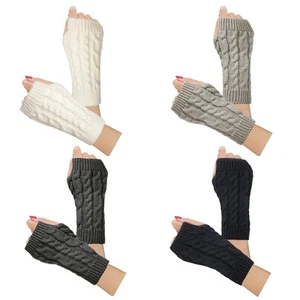 Women Winter Warm Knit Fingerless Gloves Hand Crochet Thumbhole Arm Warmers M... - Picture 1 of 7