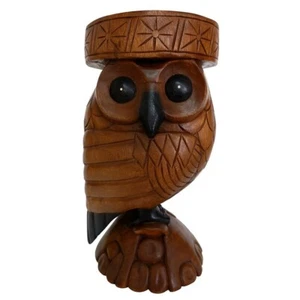 Honey Owl Side Table Hand Carved Acacia Wood Solid Wooden Stool Lamp Stand 52cm - Picture 1 of 7