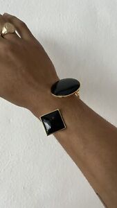 Marni Gold Tone Black Resin Round Square Cuff Bracelet (Runway) Alexander Calder
