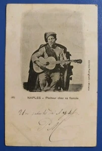 1901 Napoli - pècheur chez sa fiancée - suonatore di chitarra costumi napoletani - Imagen 1 de 2