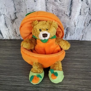 Orso in Zucca Bean Bag Peluche 6” Giocattolo 2006 Arancione Halloween Plushland Cerniera - Foto 1 di 4