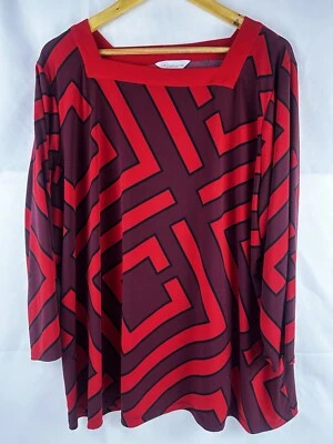 Liz Claiborne Red Geometric Print Square Neck Stretchy Top Women's Size 2X - Image 1 of 4