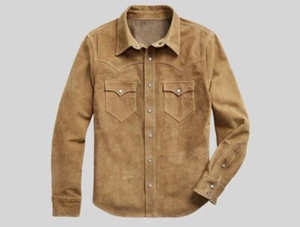 Men's 100% Real Suede Leather premium Western Wear Shirt Men’s Leather Shirt - Picture 1 of 3