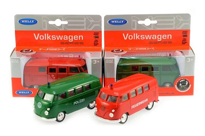 Welly Modellauto Volkswagen VW Bus T1 '63 Polizei Feuerwehr Spielauto Sammler - Bild 1 von 4