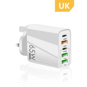 65W Quick Charger UK Plug Adapter Fast Wall Charger Power 5 Port USB-C PD Type C - Picture 1 of 20