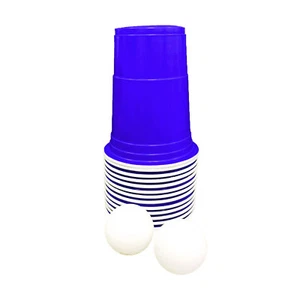 14-teiliges Beer Pong Set - 12 blaue Becher + 2 Ping Pong Bälle - Bild 1 von 6