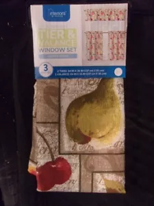 INTERIORS~KITCHEN FRUITS~3 PIECE TIER & VALANCE CURTAIN SET~NEW~ROD POCKET - Picture 1 of 3