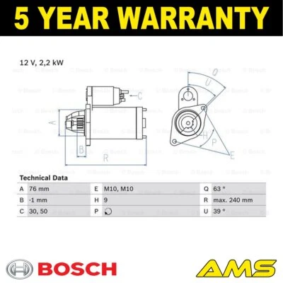 Se adapta a Volvo XC90 V70 S60 XC70 S80 2.4 CDi D Motor De Arranque Bosch #1 Foto 1 de 4