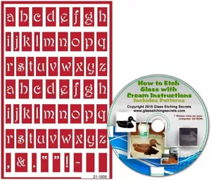 Stencil per incisione in vetro riutilizzabili, lettere minuscole + CD come incidere e modelli - Foto 1 di 4