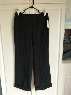 Nuevos pantalones de vestir para mujer Larry Levine talla 10 negros/blancos dobladillo elástico con puños Foto 1 de 4