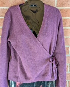 Vintage Y2K Gap Wrap Sweater Stretch Wool Blend Women M Purple Satin Tie Cottage - Picture 1 of 7