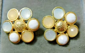 Vintage Margherita Bianco Grigio Moonglow Lucite Pietre Clip Color Oro Orecchini - Foto 1 di 3