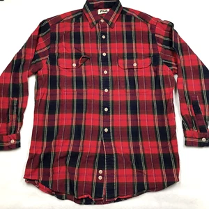 Vintage 80s FILA Flannel Shirt Men M Red Green Tartan Plaid Holiday Christmas - Picture 1 of 16