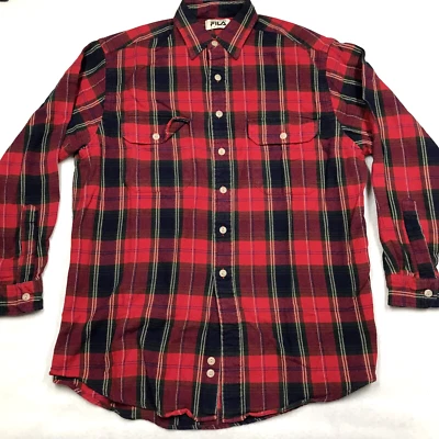 Camisa de Franela FILA Vintage Años 80 Hombres M Rojo Verde Tartán Cuadros Vacaciones Navidad Foto 1 de 4