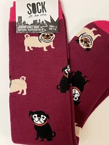 NWT Sock It To Me Kids Knee High Socks-Pug Dogs Youth Size 1-5 - Picture 1 of 5