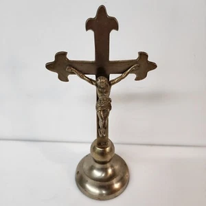 Vintage Brass Free Standing Catholic Religious Crucifix Lord on Cross 10.50 - Picture 1 of 13