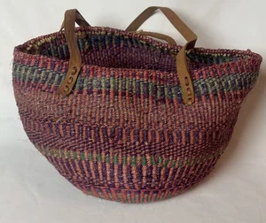 Vintage Sisal Jute Markt Tasche Rosa Lila Grün Made In Kenya Boho - Bild 1 von 8