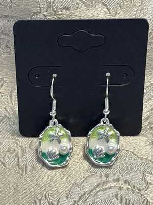 Pendientes colgantes vintage de playa verano vida marina esmalte plateado moda bohemia Foto 1 de 3