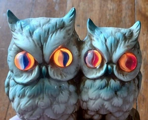 Vintage Ceramic Owl Lamp Marble Eyes Accent Lamp Electric Made In Japan - Picture 1 of 12