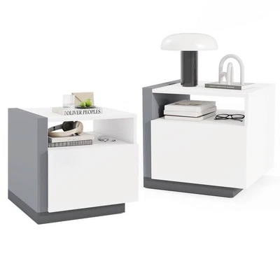 Juego de 2 Mesitas de Noche Modernas Minimalistas Mesitas de Cama con Compartimento Abierto Foto 1 de 4