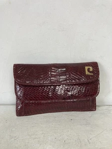 Vintage Pierre Cardin Leather Clutch Bag Purse Burgundy Snakeskin 1970s Disco - Picture 1 of 7