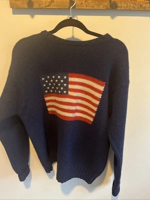 De Colección Polo Ralph Lauren Mujeres Talla L Bandera EE. UU. Tejido Suéter Azul 100% Lana Foto 1 de 4