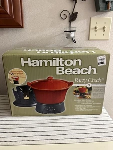 New Hamilton Beach Party Crock RED  1.5 Qt 3 Piece Entertainer Cook Set Vintage - Picture 1 of 3