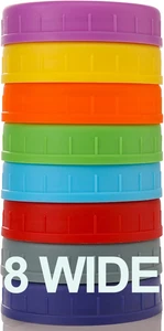 Wide Mouth Mason Jar Lids [8 Pack] for Ball, Kerr and More - Colored Plastic Sto - Picture 1 of 12