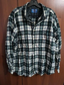 Mens Pendleton Wool Shirt XL Green White Checks Plaid Flannel - Picture 1 of 10
