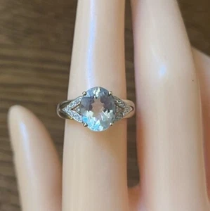 Anillo solitario de topacio azul y diamantes de oro amarillo de 9 quilates de 3 quilates, talla N del Reino Unido - Imagen 1 de 6