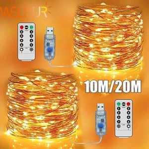 Cadena Hada Luces LED Cable USB Cobre Fiesta Luz Navidad Control Remoto Exterior 20m - Imagen 1 de 9