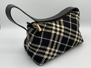 Burberry London Black And White Nova Check 100% Wool Bag Sling Made in Italy