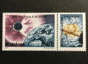 Sello Eclipse Solar MNH + Etiqueta Adjunta 1999 Rumania - Imagen 1 de 1