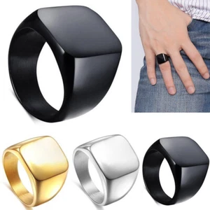 Men Stainless Steel Polished Signet Ring Fashion Band Biker Jewellery Size 7-12 - Picture 1 of 14