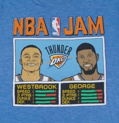 Camisa Homenaje NBA JAM Para Hombres S Azul Westbrook George OKC Thunder Puntada Única Foto 1 de 4