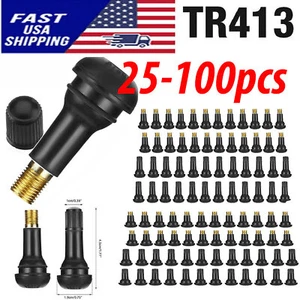 25-100pcs Tire VALVE STEMS TR 413 Snap-In Car Short Rubber Tubeless Black - Picture 1 of 10