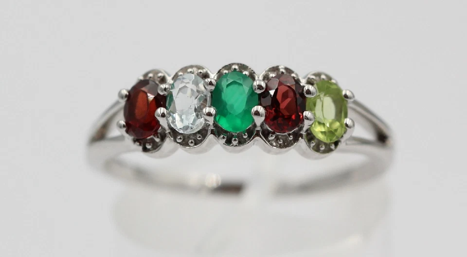 1 Carati Edesltein Anello 925 Argento Onice Granato Topazio Blu Peridoto - Immagine 1 di 4