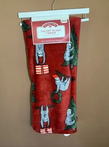 Holiday Time Velvet Plush Christmas Throw 50 x 60 Red Sloth-Polyester-Brand New! - Picture 1 of 7