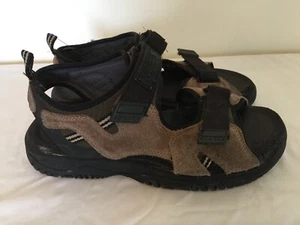 Men US Size 10 Nature Trek Hook & Loop Sandals Tan Suede & Black Cloth -C Detail - Picture 1 of 12
